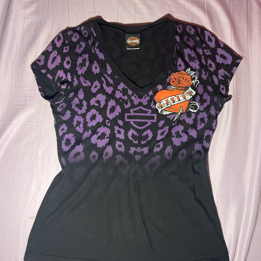 Harley-Davidson Purple and Black Graphic Fitted Tee